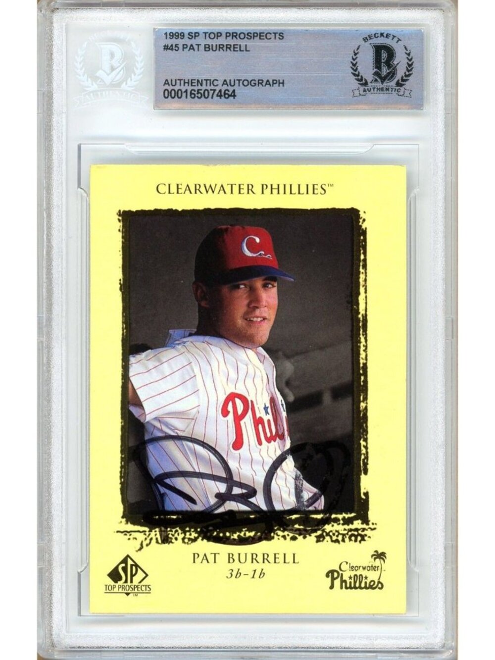 Pat Burrell Signed 1999 SP Top Prospects #45 Phillies Beckett BAS Slabbed Auto